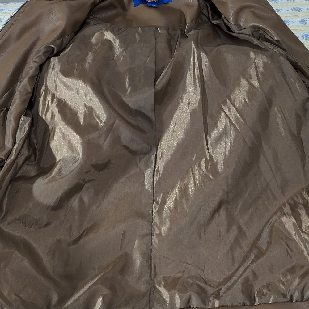 NEW APT 9 Womens Faux Brown Leather Jacket Moto Biker Coat Size Small Zip Front - Picture 11 of 13